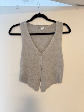 Garage Ribbed Knit Button Front Tank Vest Grey Size S